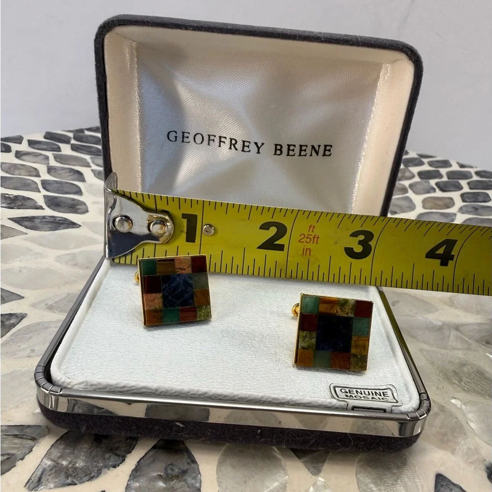 Vintage Geoffrey Beene Multicolor mosaic gemstone Cufflinks